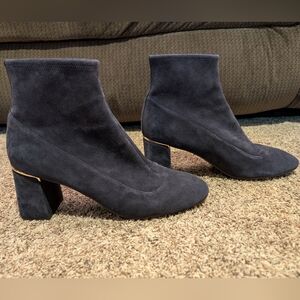 Cole Haan Laree Navy Blue Suede Ankle Booties With Block Heels
